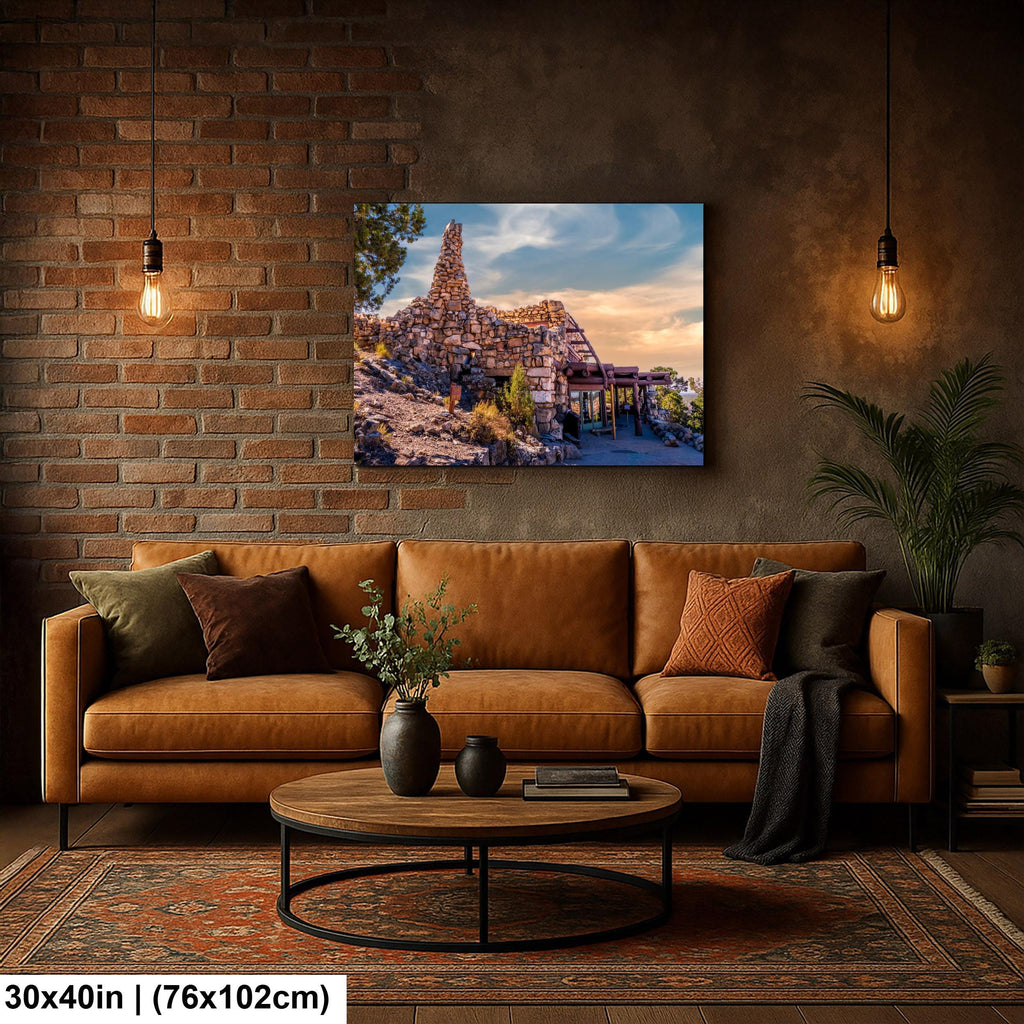 Desert View Watchtower Stone Building at Sunset - Grand Canyon National Park Arizona Photography Print