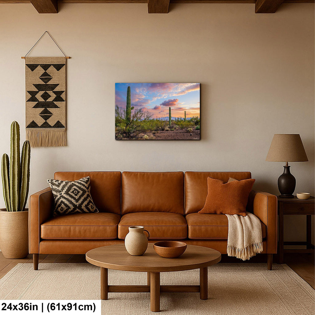 Sonoran Desert Sunset Photography Print, Saguaro Cactus Arizona Landscape, Tucson Mountain Wall Art, Southwest Home Decor