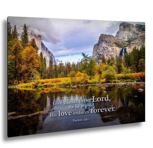 Christian Wall Art – Yosemite Photography Print | Psalm 136 Scripture Decor