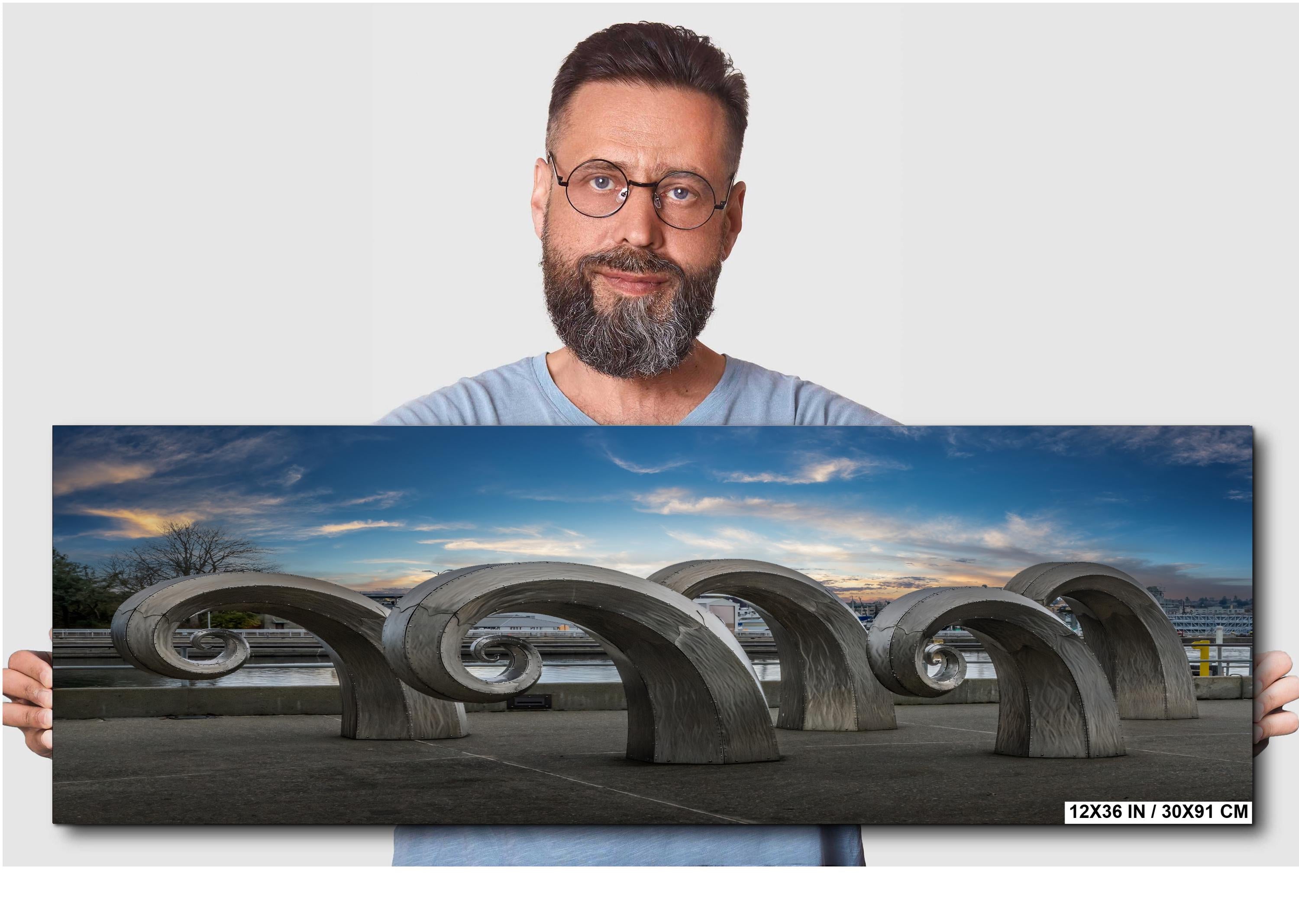 Seattle Waterfront Print: Salmon Waves Sculpture Modern Wall Art