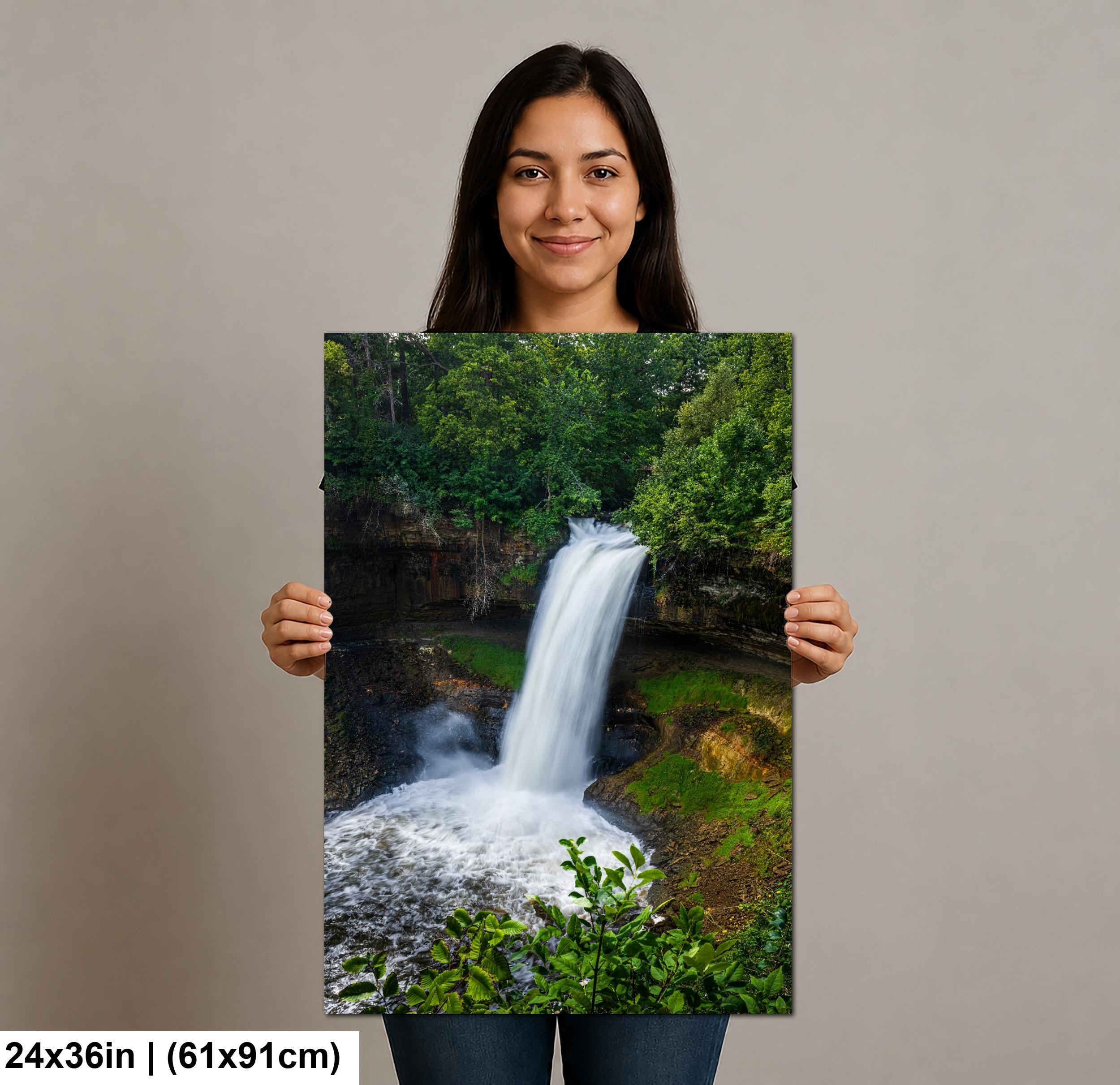 Minnehaha Falls Waterfall Photography Print, Minneapolis Minnesota Nature Wall Art, Green Forest Landscape Decor