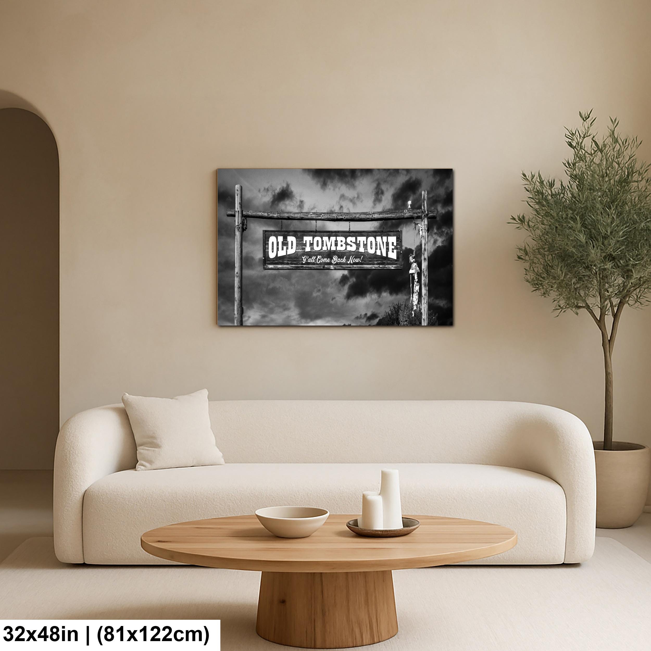 Old Tombstone Sign Photography Print Wall Art Black and White, Wild West Entrance Landmark Arizona