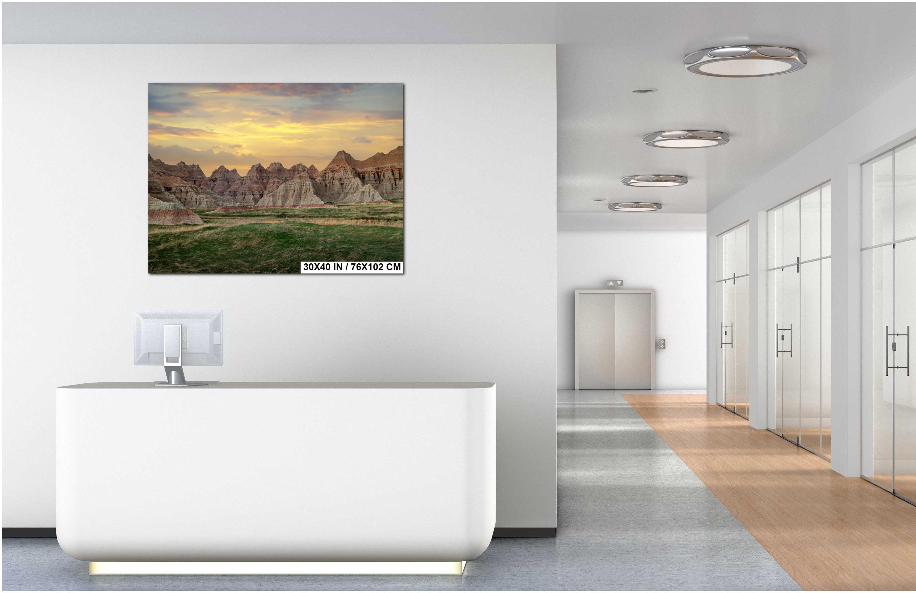 Modern office interior with a scenic painting on the wall