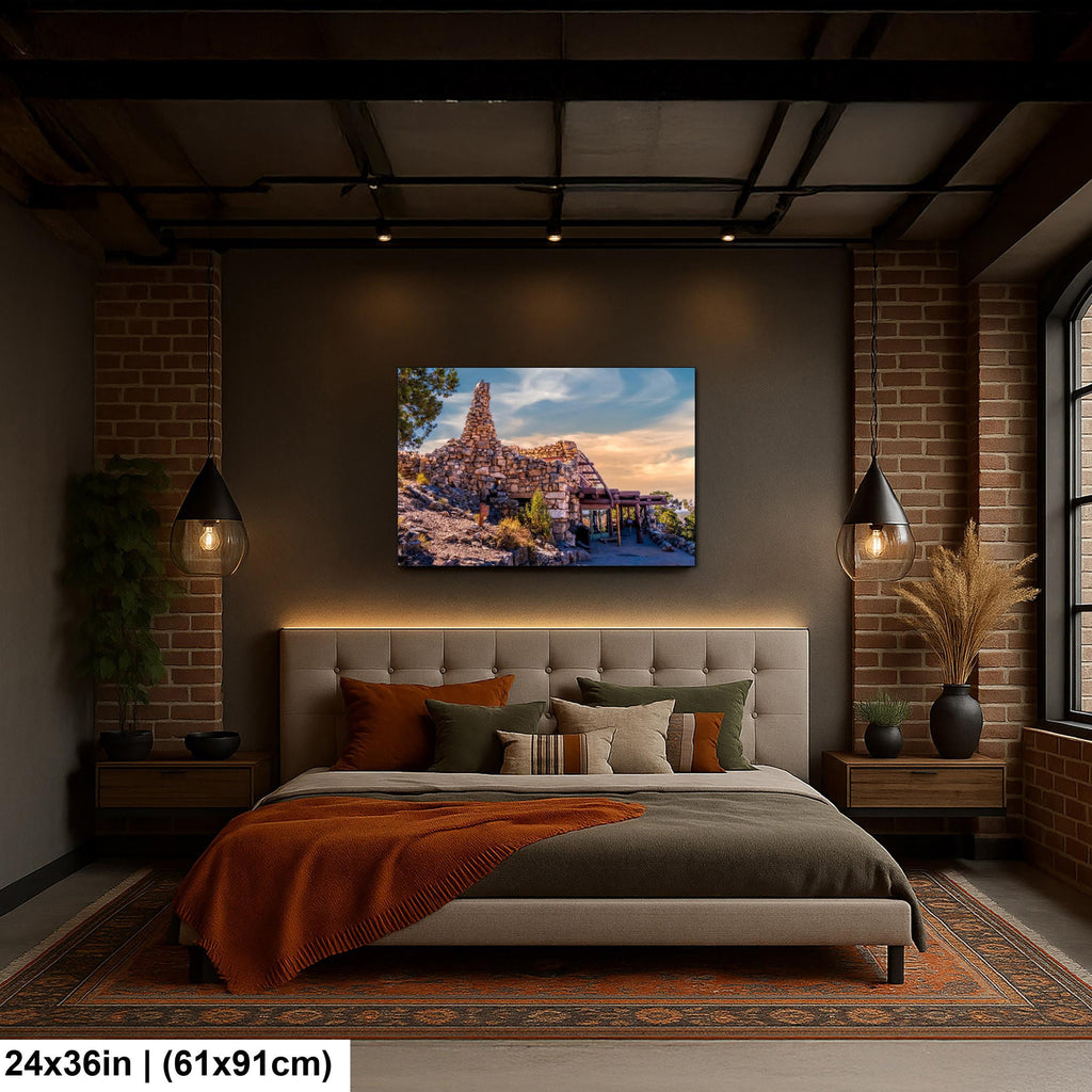 Desert View Watchtower Stone Building at Sunset - Grand Canyon National Park Arizona Photography Print