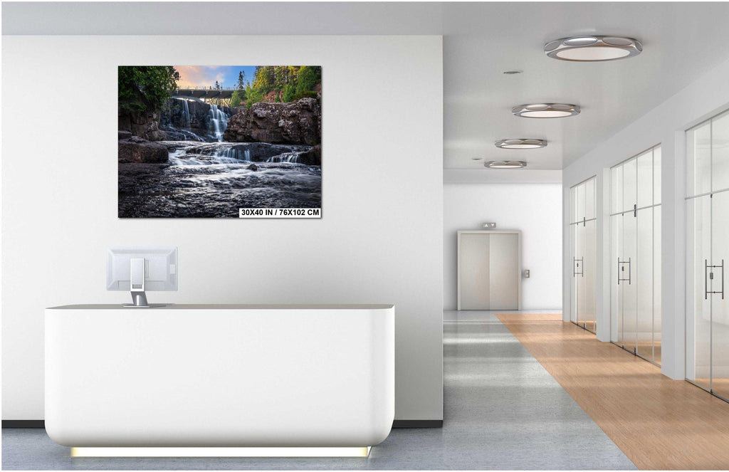 Gooseberry Falls Bridge Watercolor Style: Minnesota State Park Photography Wall Art