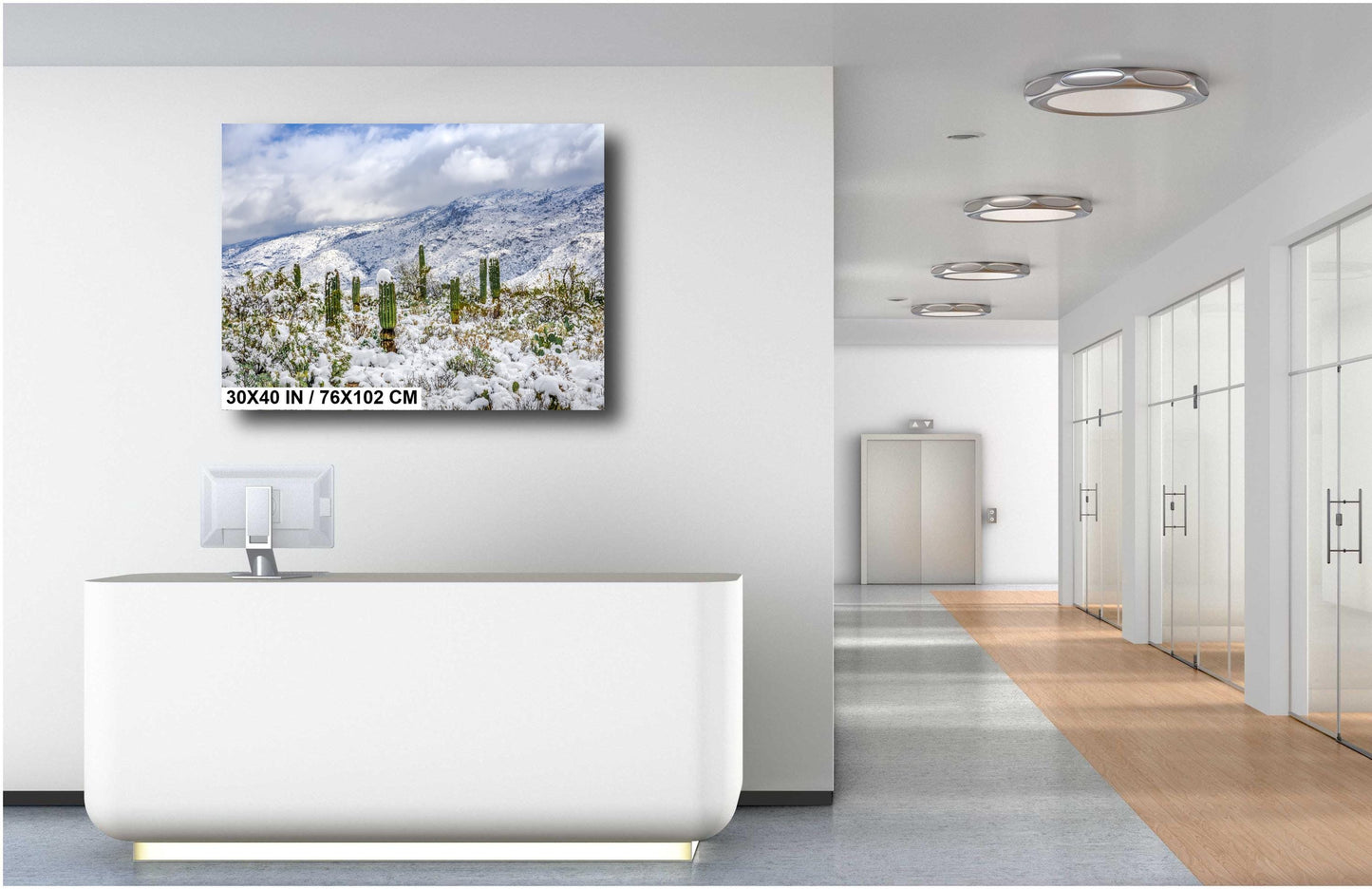 Saguaro Desert Wall Art - Winter Cactus Art Print | Snowy Desert Landscape Decor