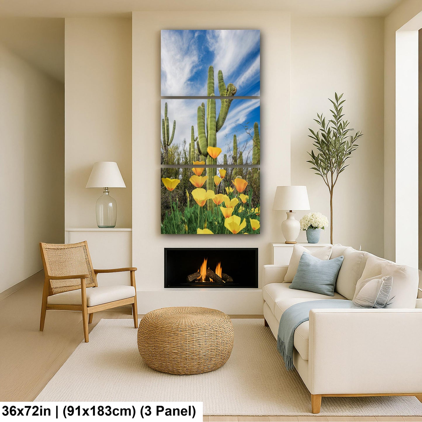 Mexican Gold Poppies Beneath Saguaros - Catalina State Park Tucson Arizona Photography Print