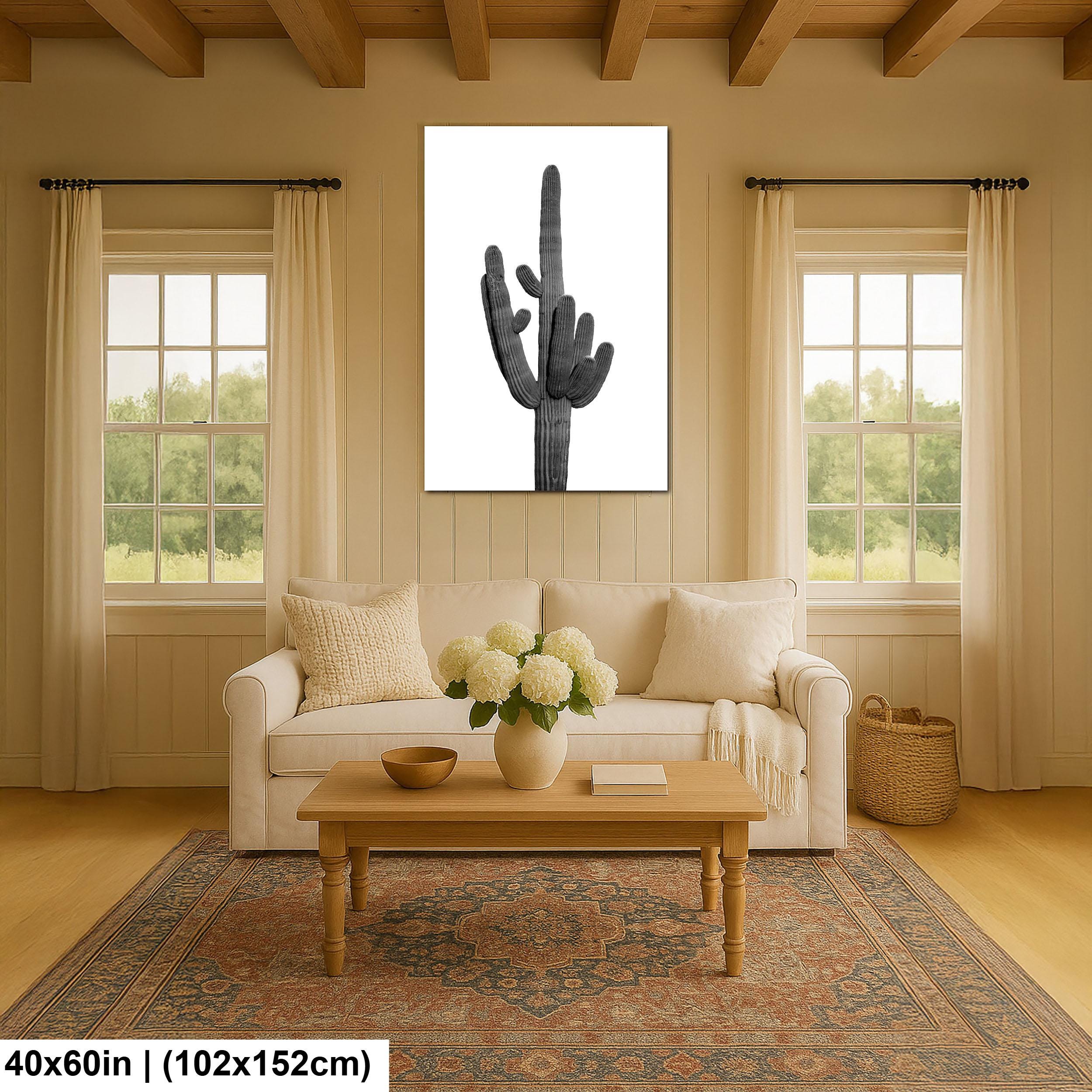 Black and White Saguaro Cactus Arizona Desert Photography Wall Art