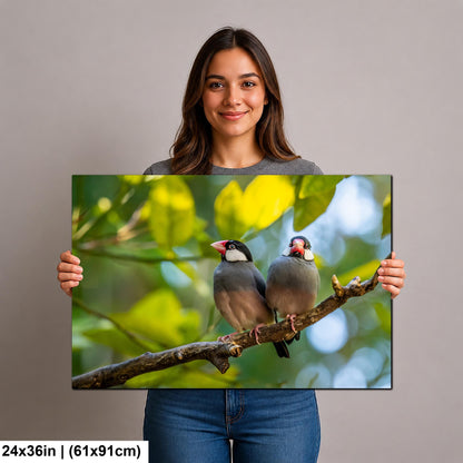 Pair of Java Sparrows on Branch, Wildlife Bird Lover Photography Wall Art