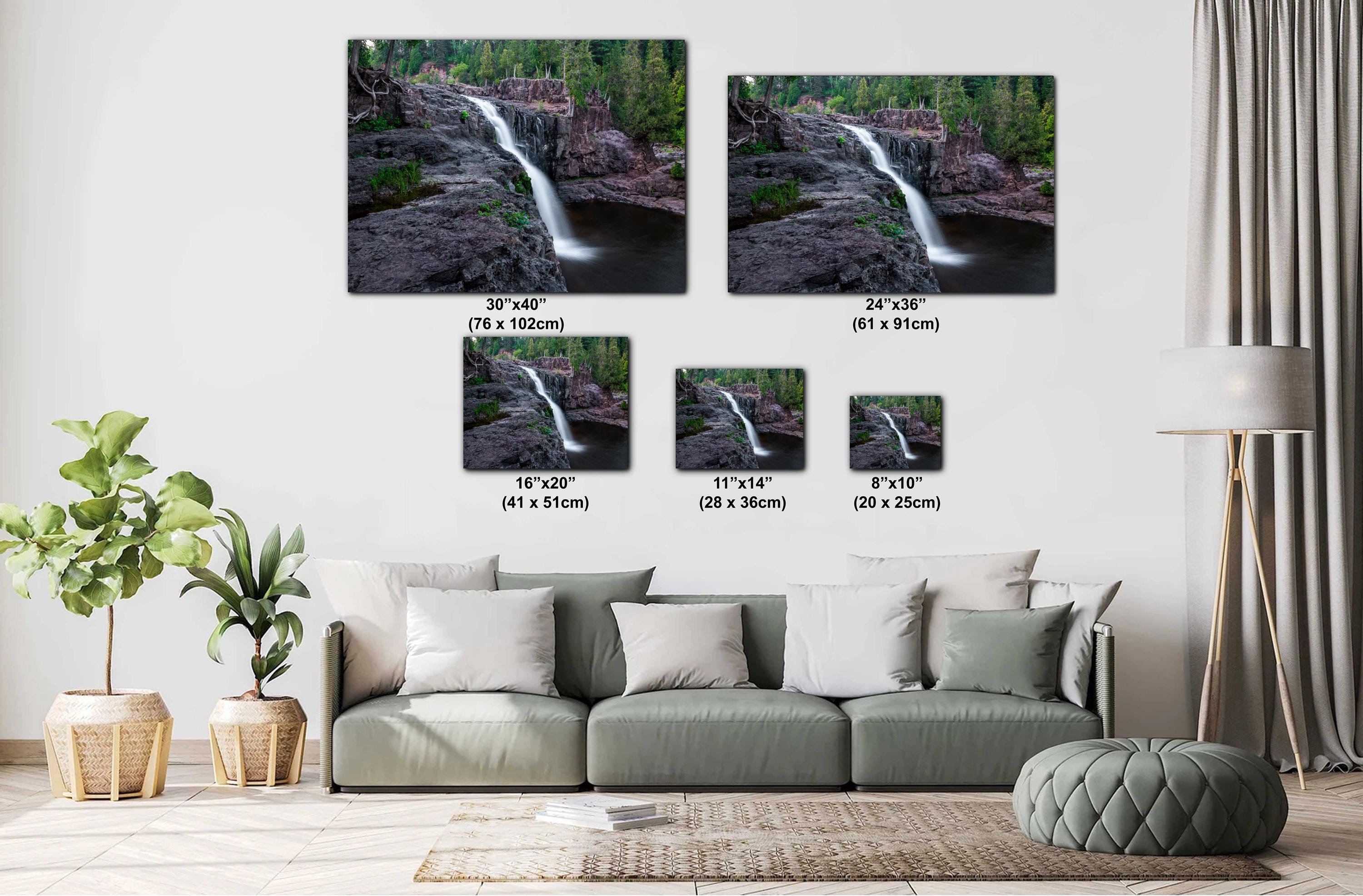 Gooseberry Falls State Park Poster Lower Falls Watercolor-Stylized Photography Print Wall Art, Minnesota Nature Decor, Canvas Metal Acrylic