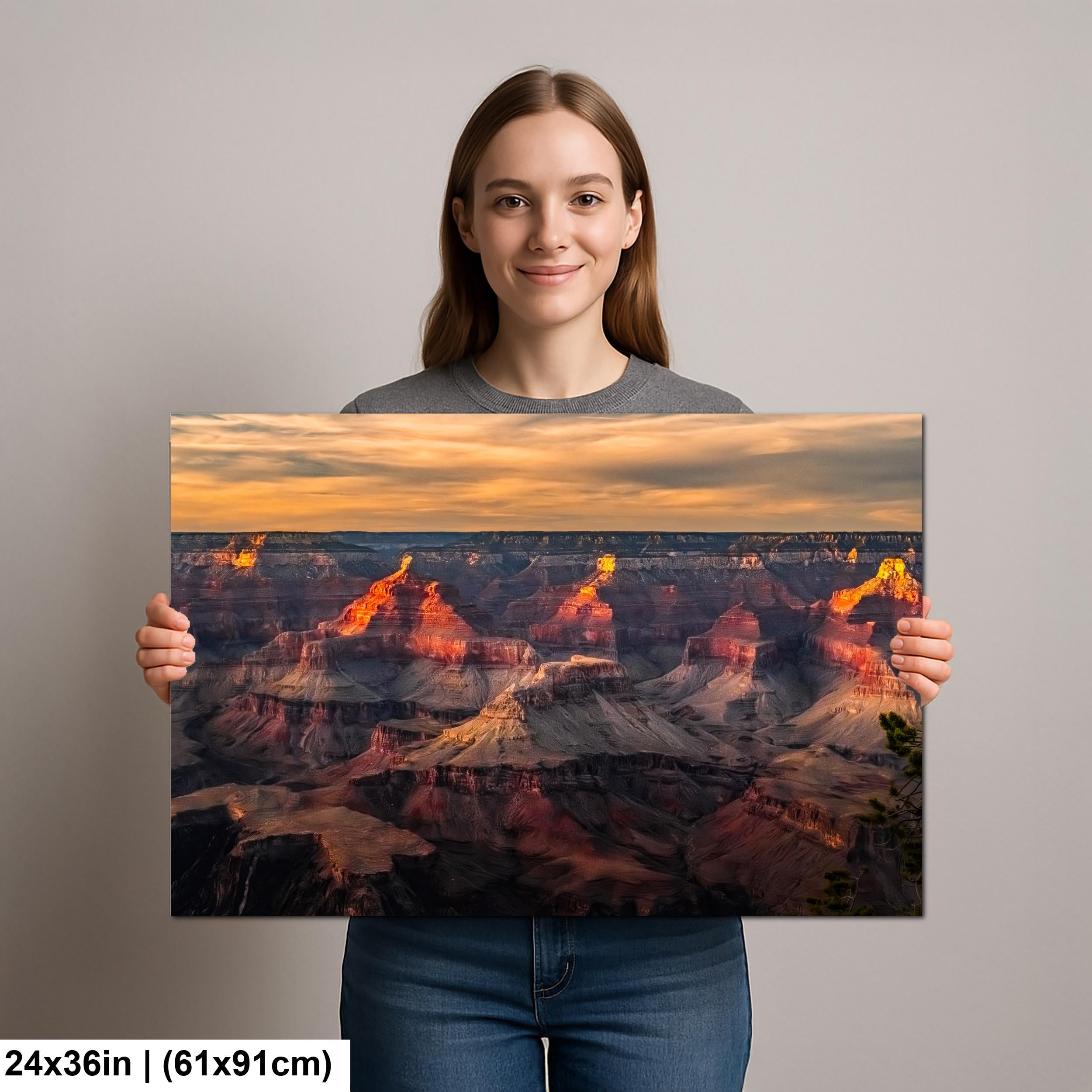 Grand Canyon Glowing Buttes, Arizona Sunset Canyon Wall Art, Dramatic Desert Landscape Photography Print