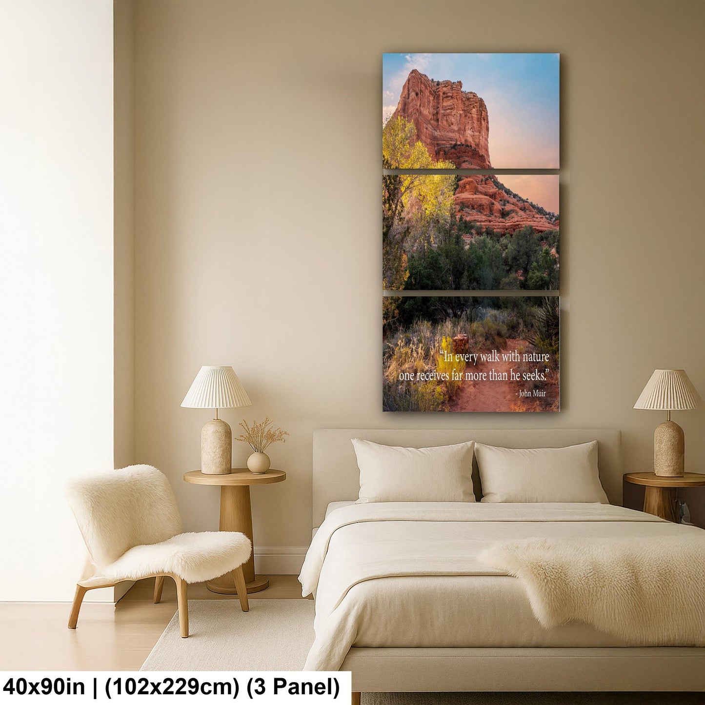 John Muir Inspirational Quote Wall Art for Calm and Reflection, Red Rock Nature Photography Print for Home or Office Decor