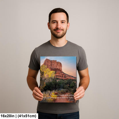 John Muir Inspirational Quote Wall Art for Calm and Reflection, Red Rock Nature Photography Print for Home or Office Decor