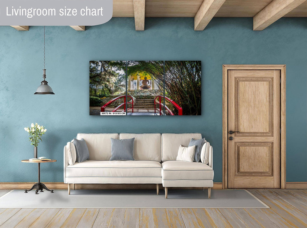 Avery Island Louisiana Buddha Garden Red Bridge Wall Art Photography Print, Jungle Gardens Shrine, Southern Landscape Aluminum/Metal/Canvas