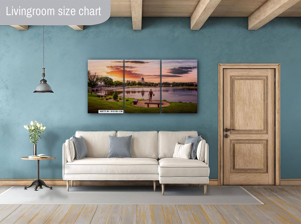 Capitol Lake Sunset: Pierre SD Bronze Statue Photography Wall Art