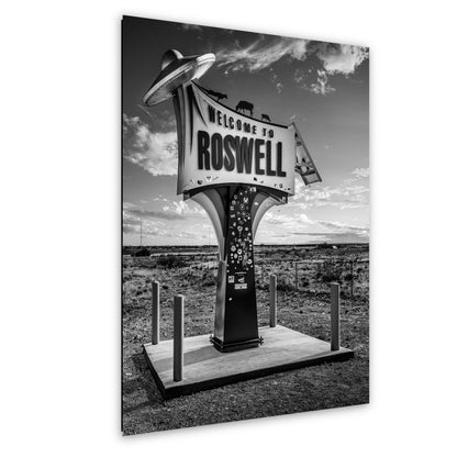 Black and White Roswell New Mexico Welcome Sign Wall Art Print UFO Alien Souvenir