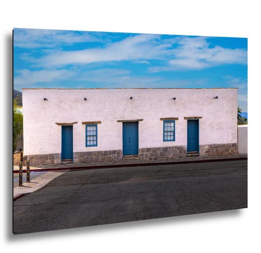 Historic Adobe Building with Blue Doors, Tucson Arizona, Photography Wall Art