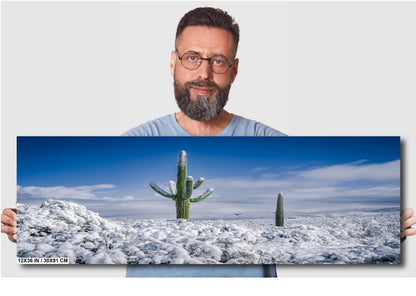 Saguaro Cactus Wall Art – Snowy Desert Scene | Southwest Art Print Decor