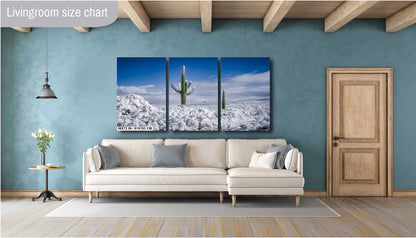 Saguaro Cactus Wall Art – Snowy Desert Scene | Southwest Art Print Decor