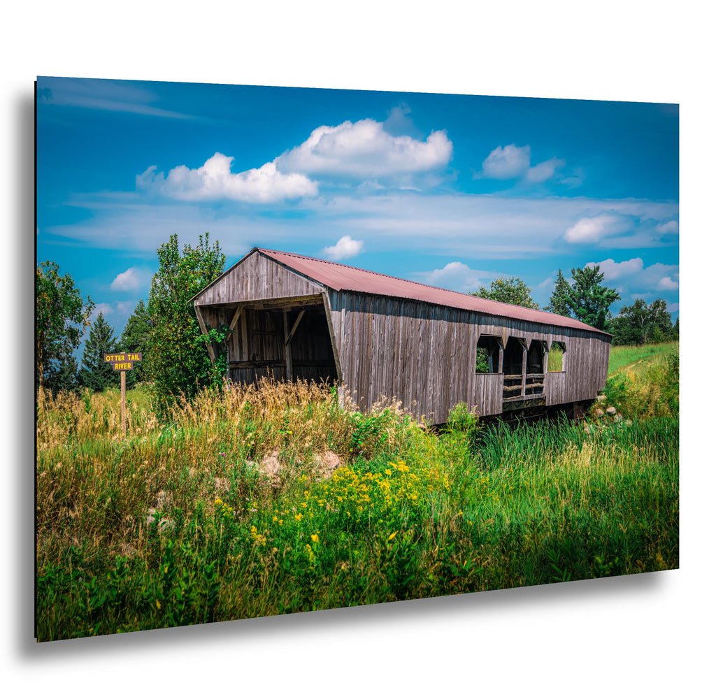 Rustic Covered Bridge Over Otter Tail River Detroit Lakes Minnesota Photography Print
