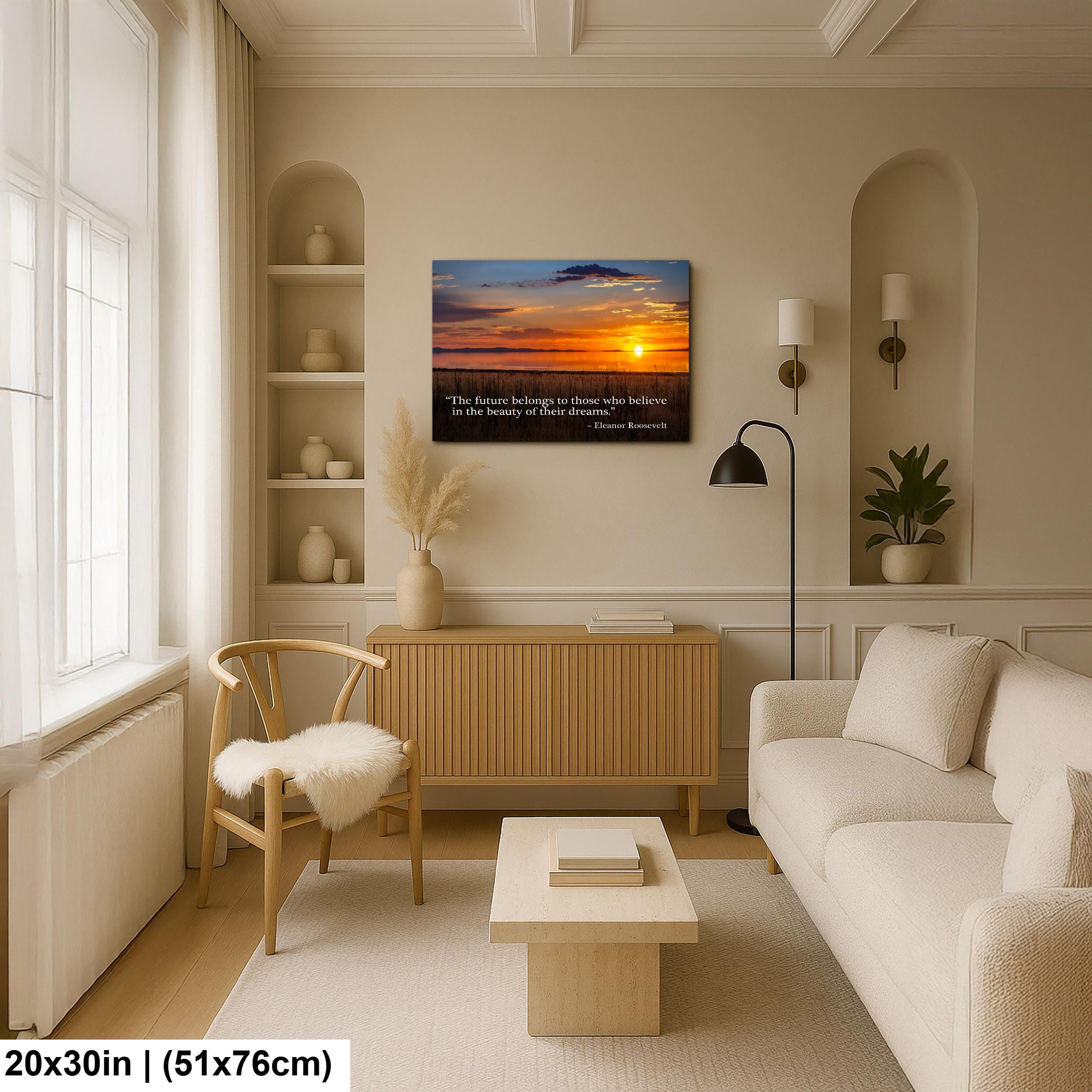 Sunset Lake Landscape Print with Eleanor Roosevelt Quote Wall Art