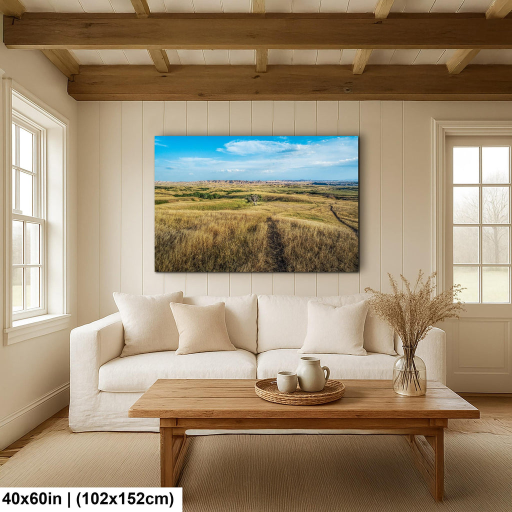 Solitary Prairie Tree Badlands National Park South Dakota Photography Print, Lone Tree Golden Grasslands Wall Art