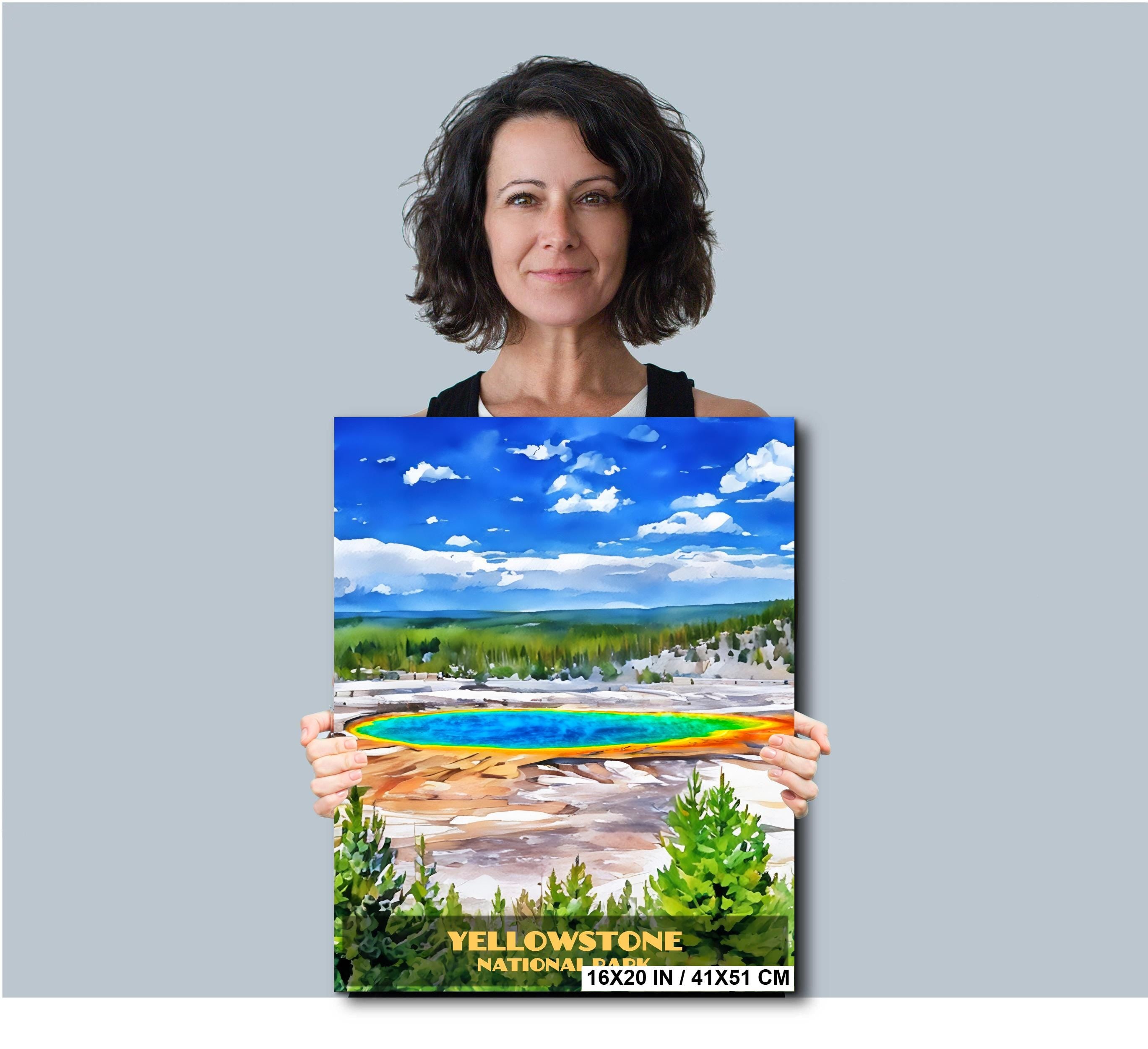 Yellowstone Grand Prismatic Spring: Watercolor-Style National Park Photography Wall Art