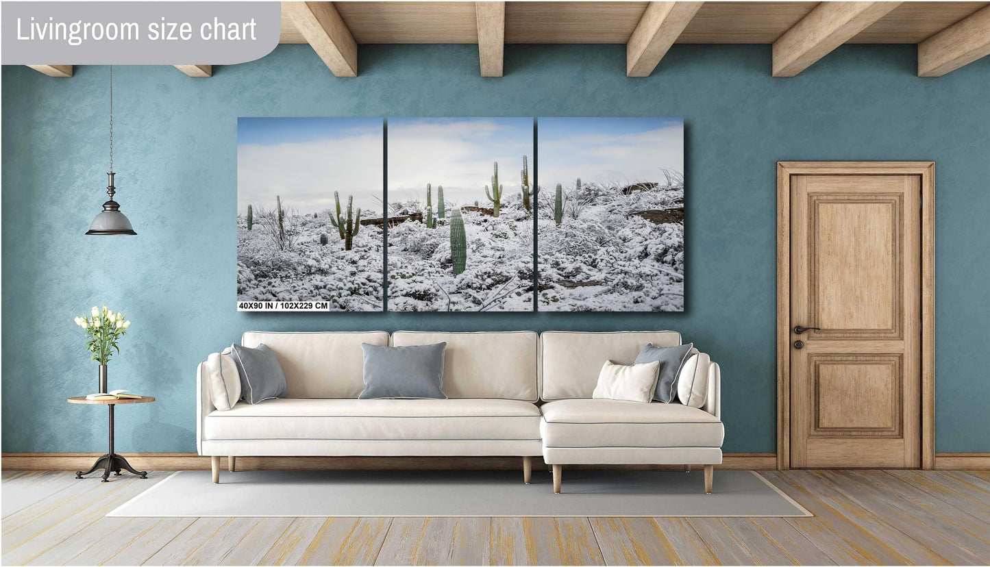 Desert Giants in Winter White: Saguaro National Park Print Wall Art Tucson Cactus Snow Landscape Photography Aluminum/Acrylic/Metal/Canvas
