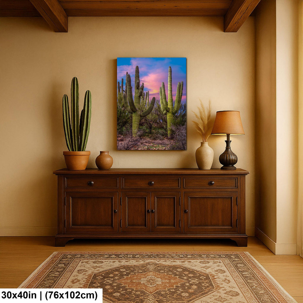 Towering Saguaros at Sunset, Catalina State Park Arizona Desert Photography Wall Art