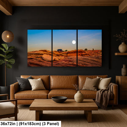 Moonrise Over Red Slickrock with Jeep, Page Arizona Photography Print