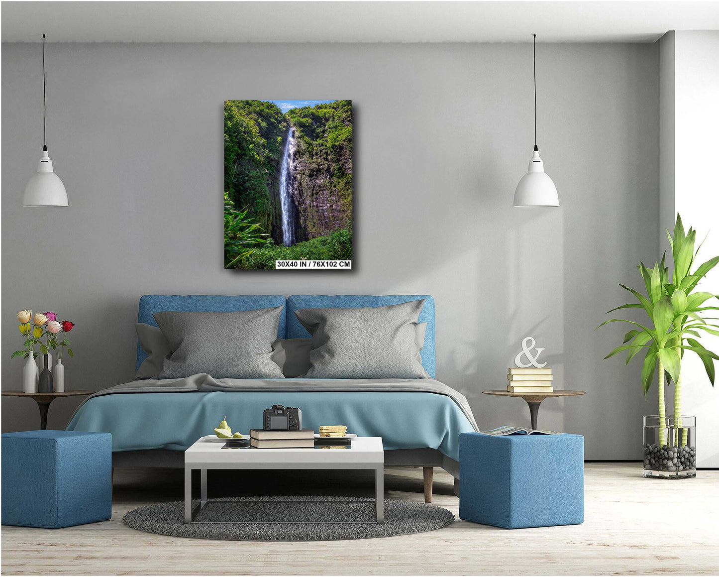 Eternal Rush: Waimoku Falls Wall Art Waterfall in Hawaii Canvas Metal Print Nature Photography