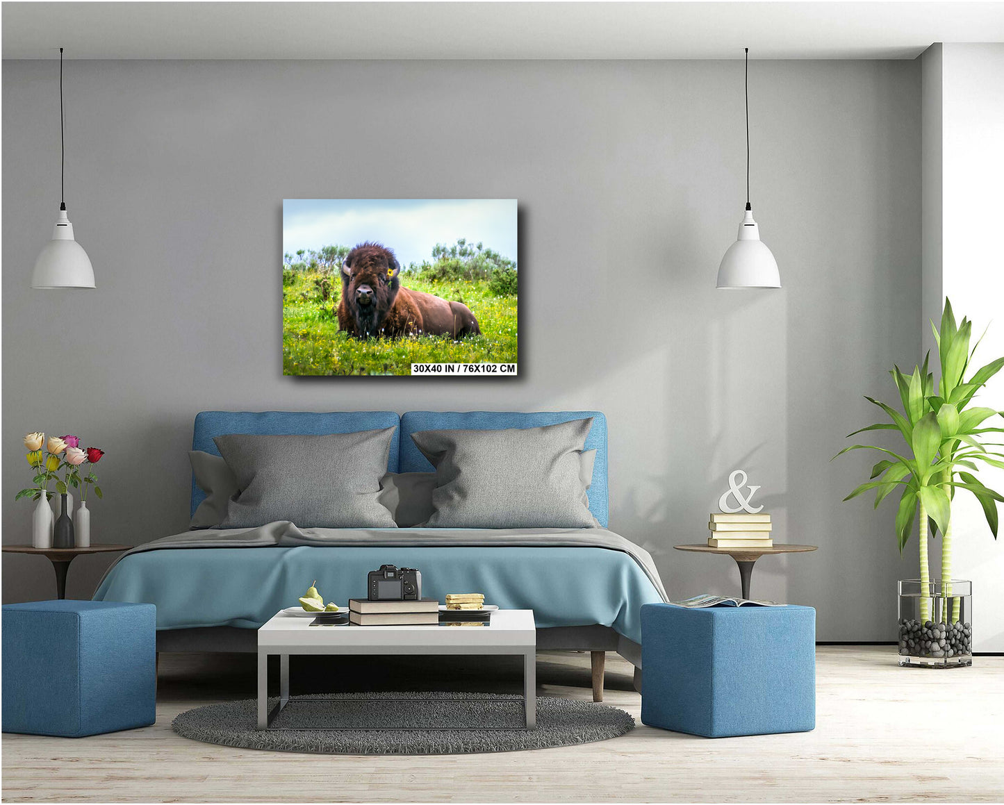 Flower Child: Bison Wildlife Photography Yellowstone National Park Poster Wyoming Nature Canvas Print