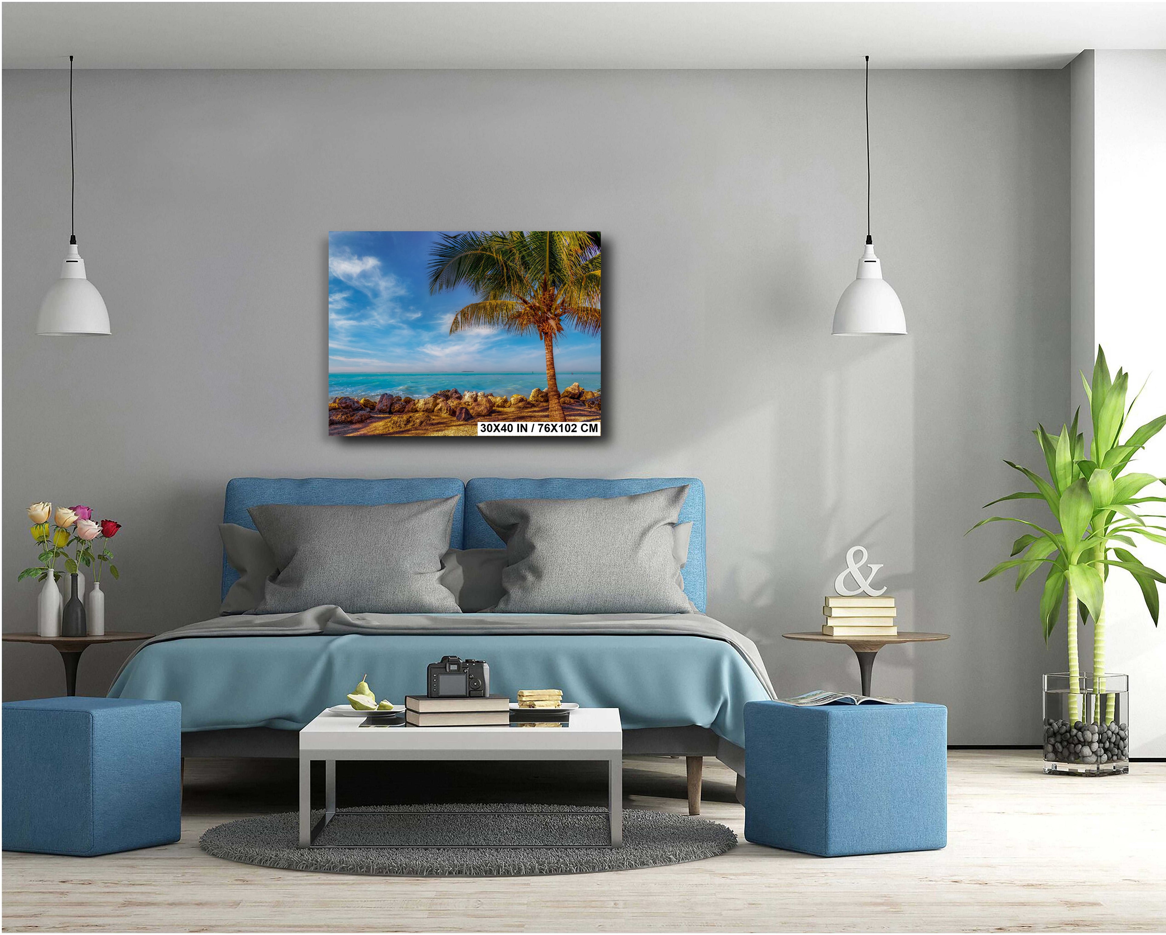 Key West Rocks: Solitary Palm and Ocean View Metal Aluminum Print Florida Seascape Wall Art Home Decor