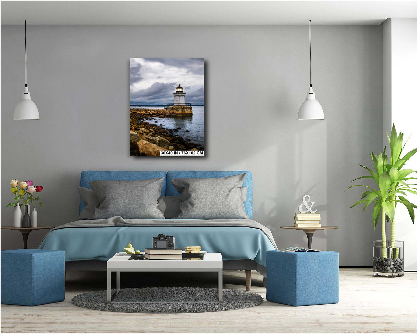 Bug Light Lighthouse | Portland Maine Nautical Wall Art - Black and White Seascape Print