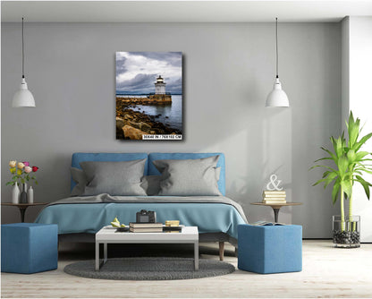 Bug Light Lighthouse | Portland Maine Nautical Wall Art - Black and White Seascape Print