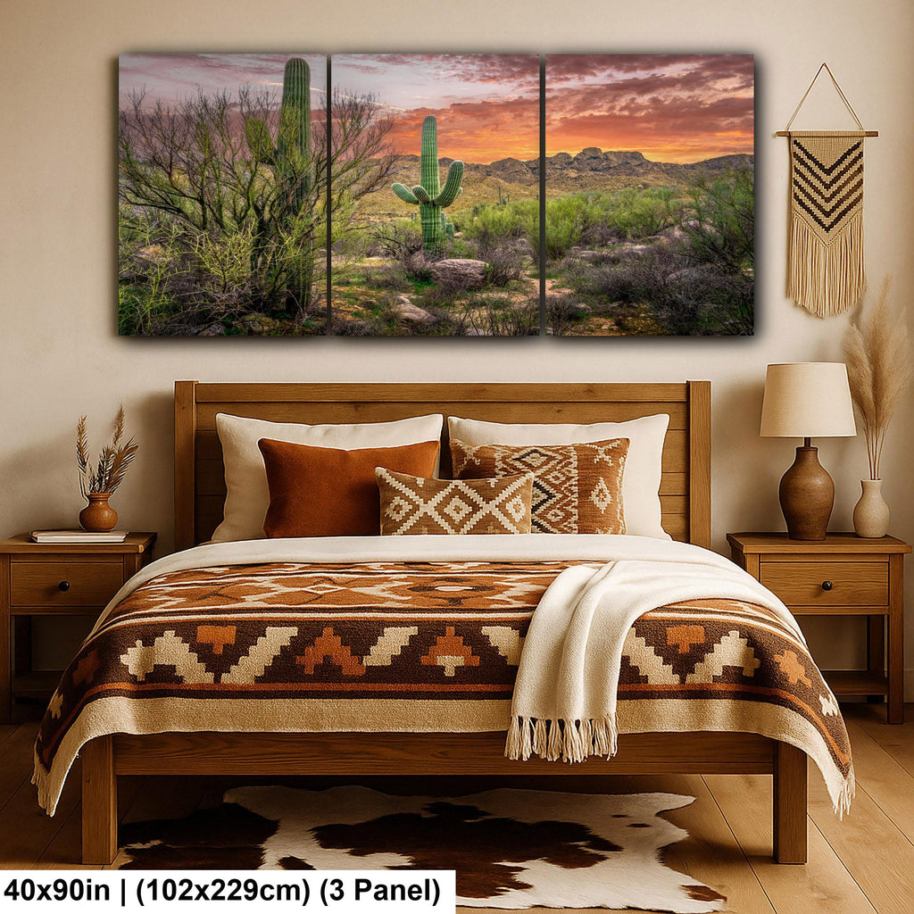 Sonoran Desert Sunset with Saguaros - Catalina State Park Tucson Arizona Photography Print
