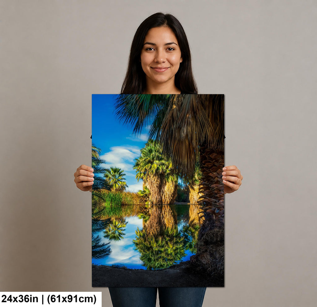 Oasis Reflections at California Hot Springs Palm Desert Photography Print, Desert Landscape Wall Art, Palm Tree Decor