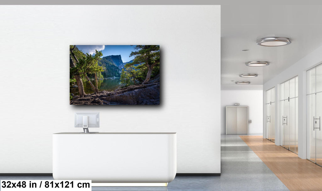 Wall art of a mountain landscape in an office setting