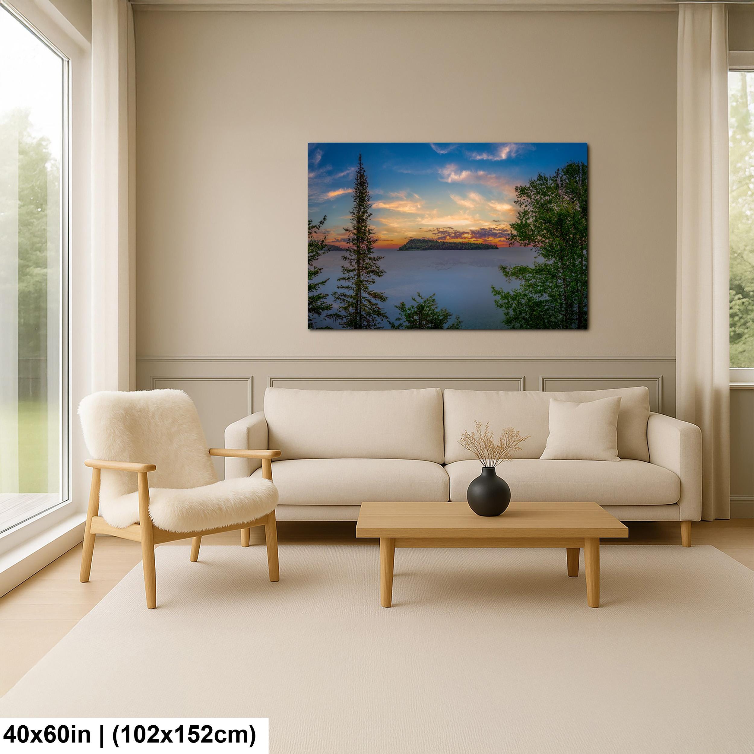 Lake Superior Island Sunset Through Forest Trees, Grand Portage Minnesota Photography Print