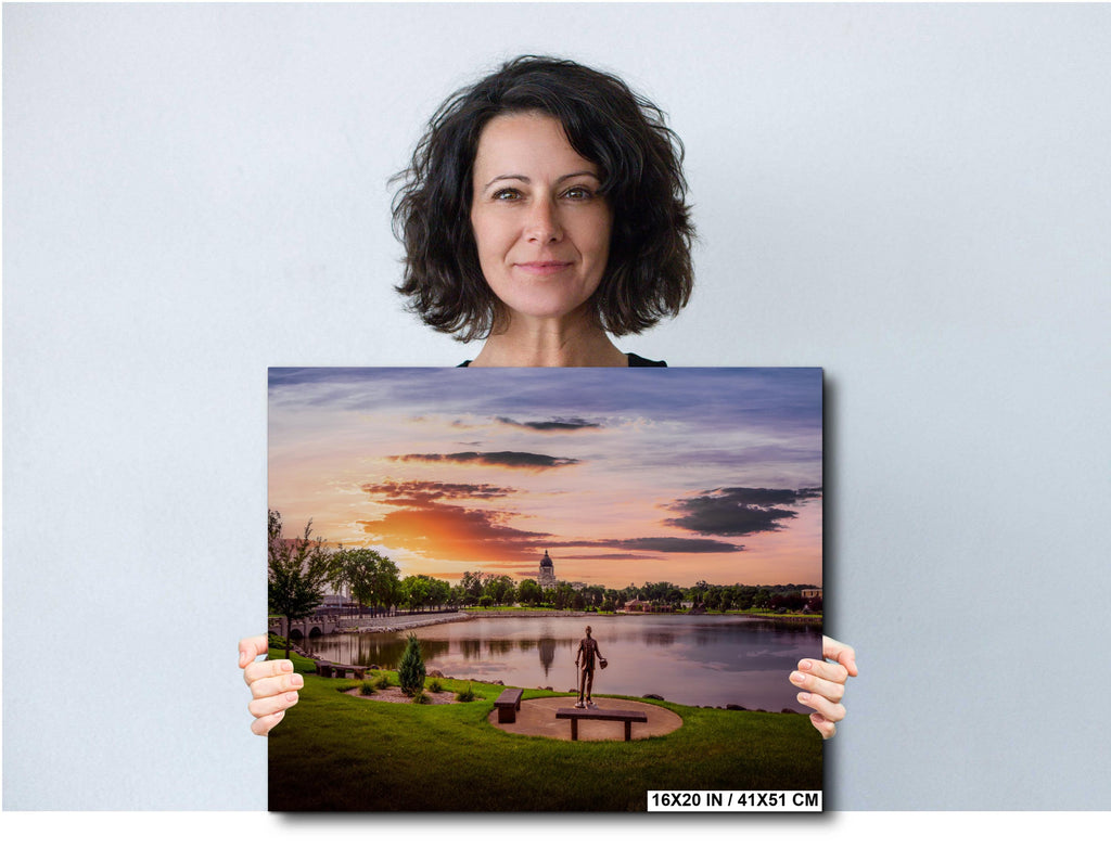 Capitol Lake Sunset: Pierre SD Bronze Statue Photography Wall Art