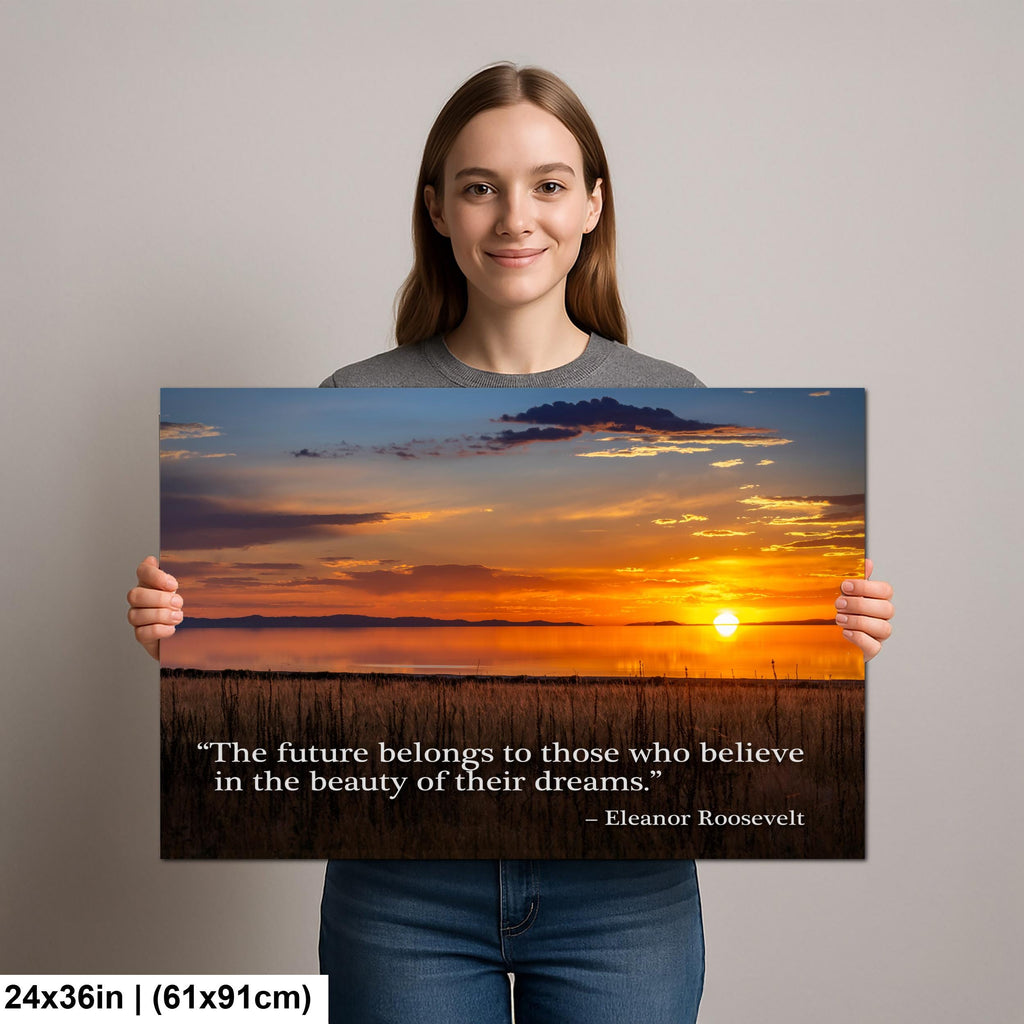 Sunset Lake Landscape Print with Eleanor Roosevelt Quote Wall Art