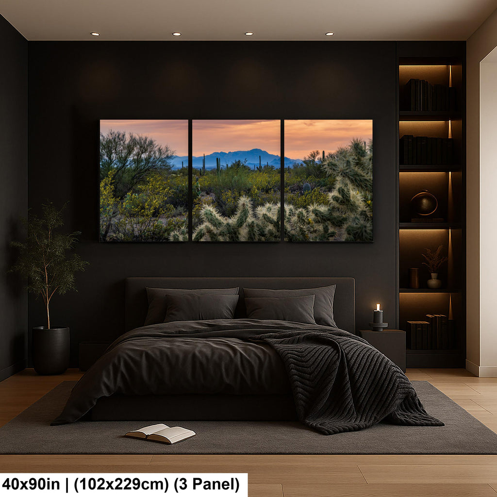 Sonoran Desert Sunset with Saguaros and Cholla, Tucson Arizona Photography Print