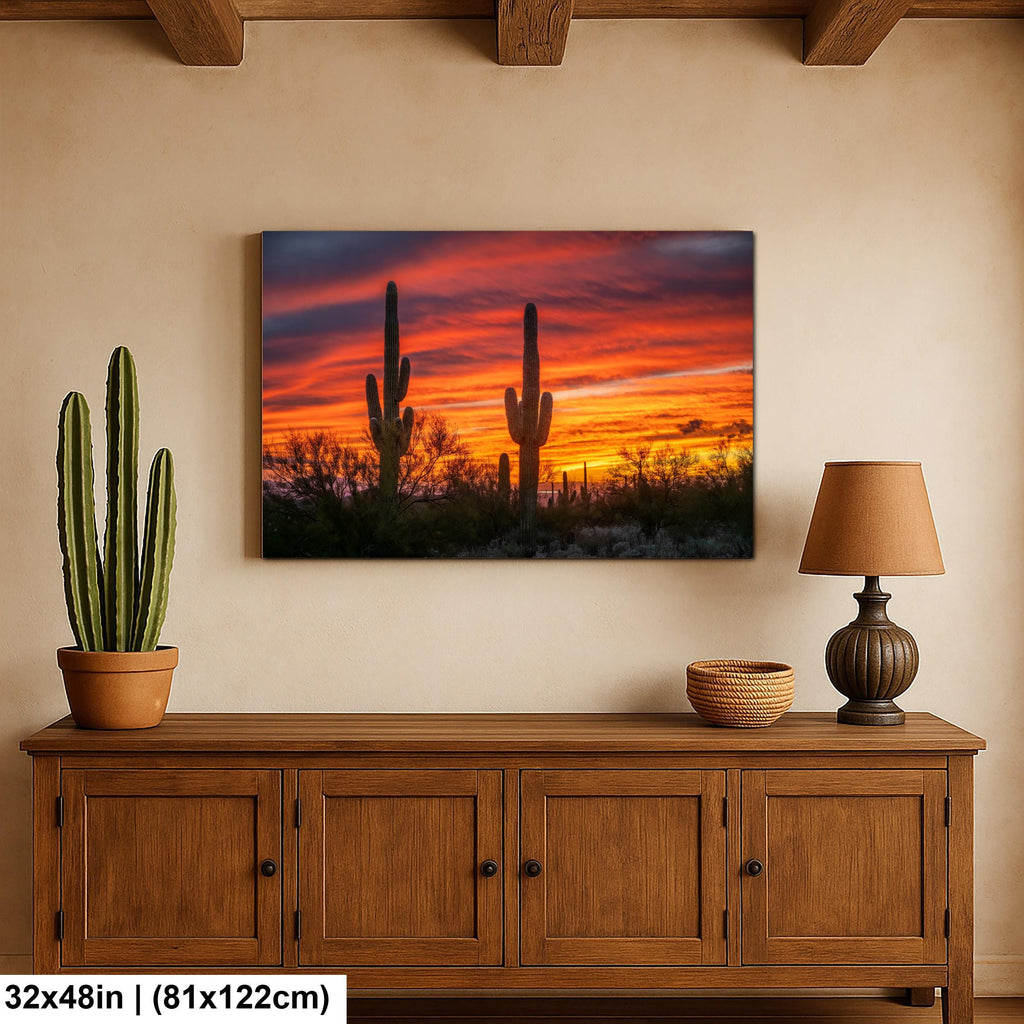 Arizona Sunset Saguaro Cactus Photography Print: Gold Canyon Landscape