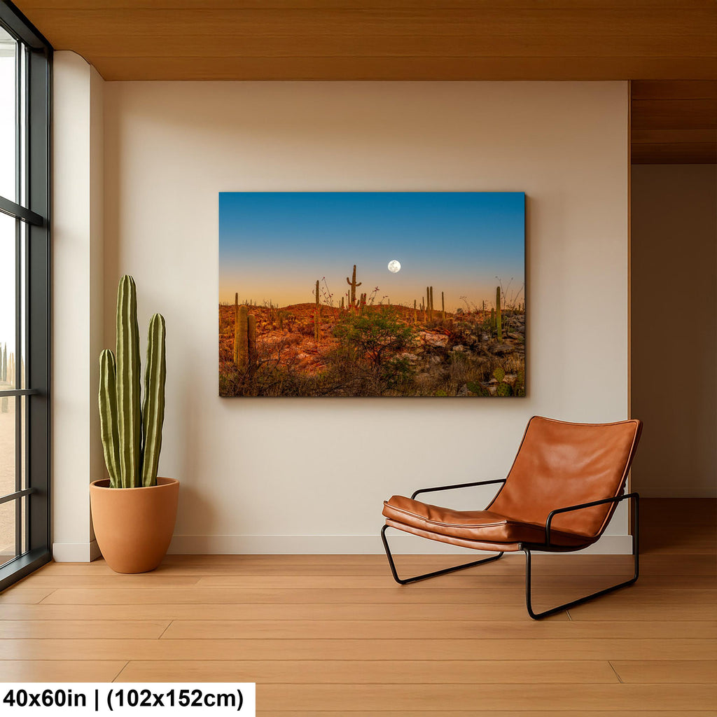 Full Moon Over Saguaro National Park East Photography Print, Tucson Arizona Desert Landscape, Southwest Wall Art