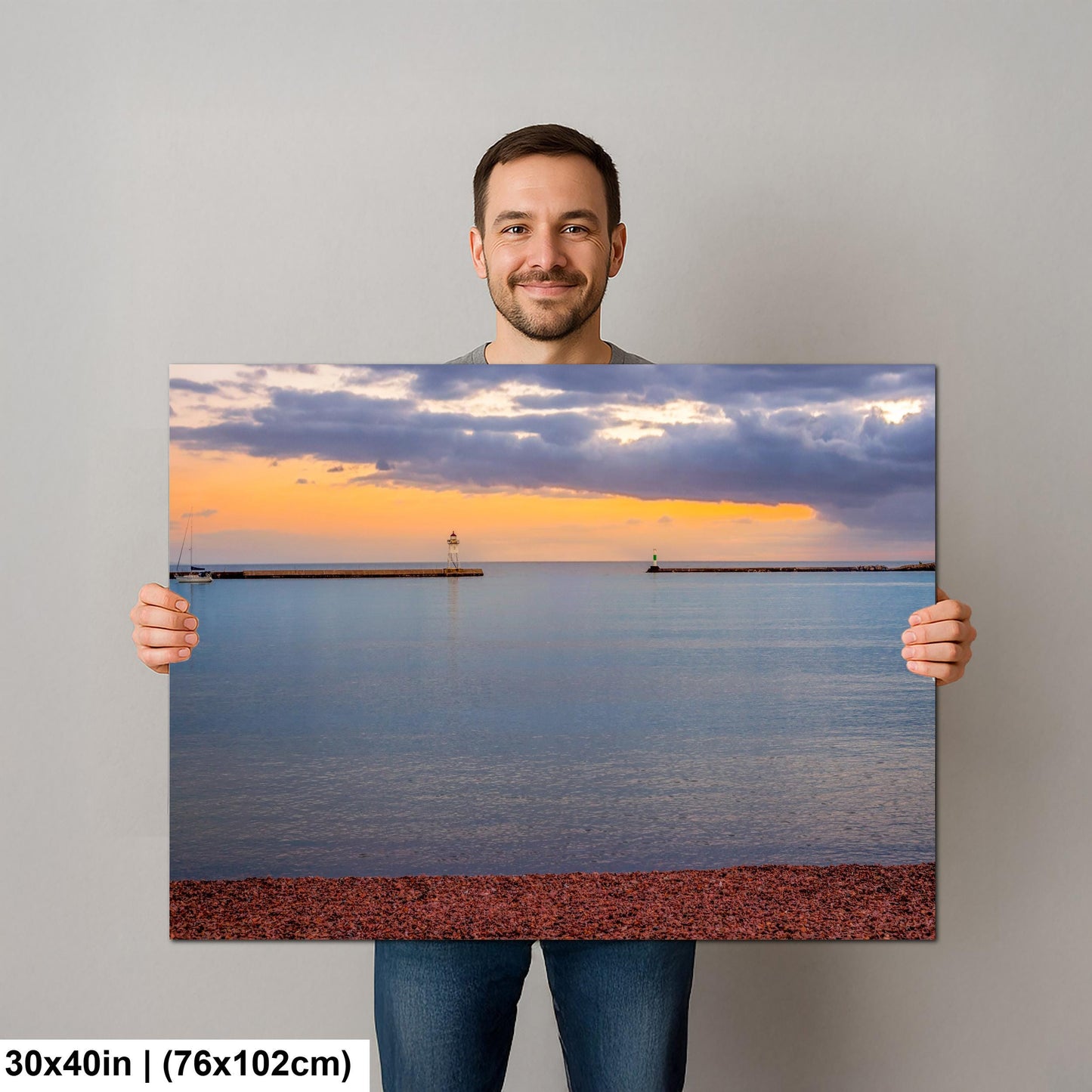 Grand Marais Harbor Lighthouse at Sunset Photography Print, Minnesota North Shore, Lake Superior Wall Art