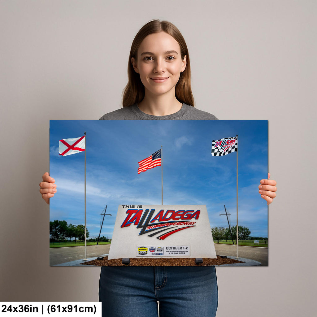 Talladega Superspeedway Sign with Flags, Talladega, Alabama, Photography Print Wall Art