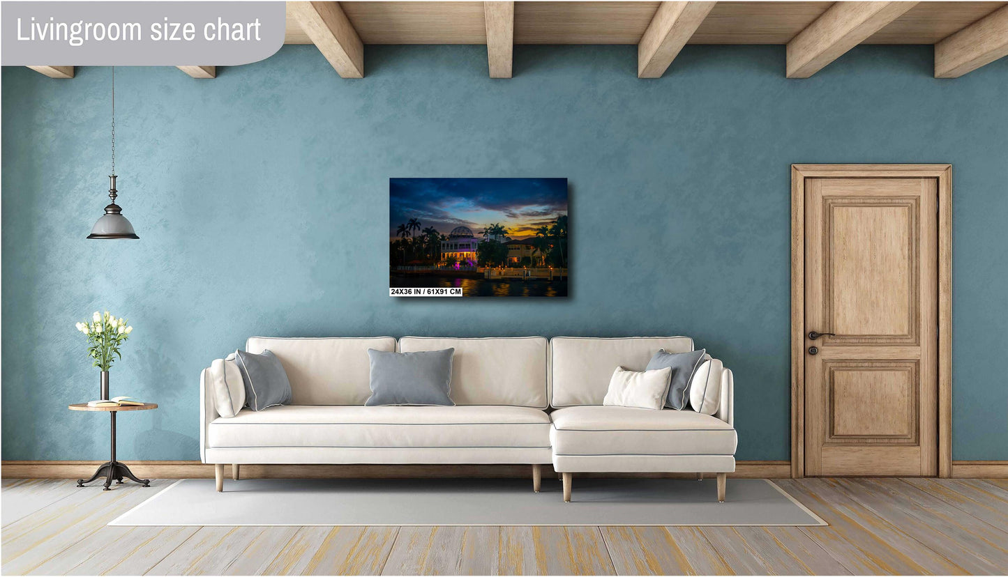 Miami Waterfront Mansion at Golden Hour: Biscayne Bay Florida Print Wall Art Photography Aluminum/Acrylic/Metal/Canvas Scenic Home Decor