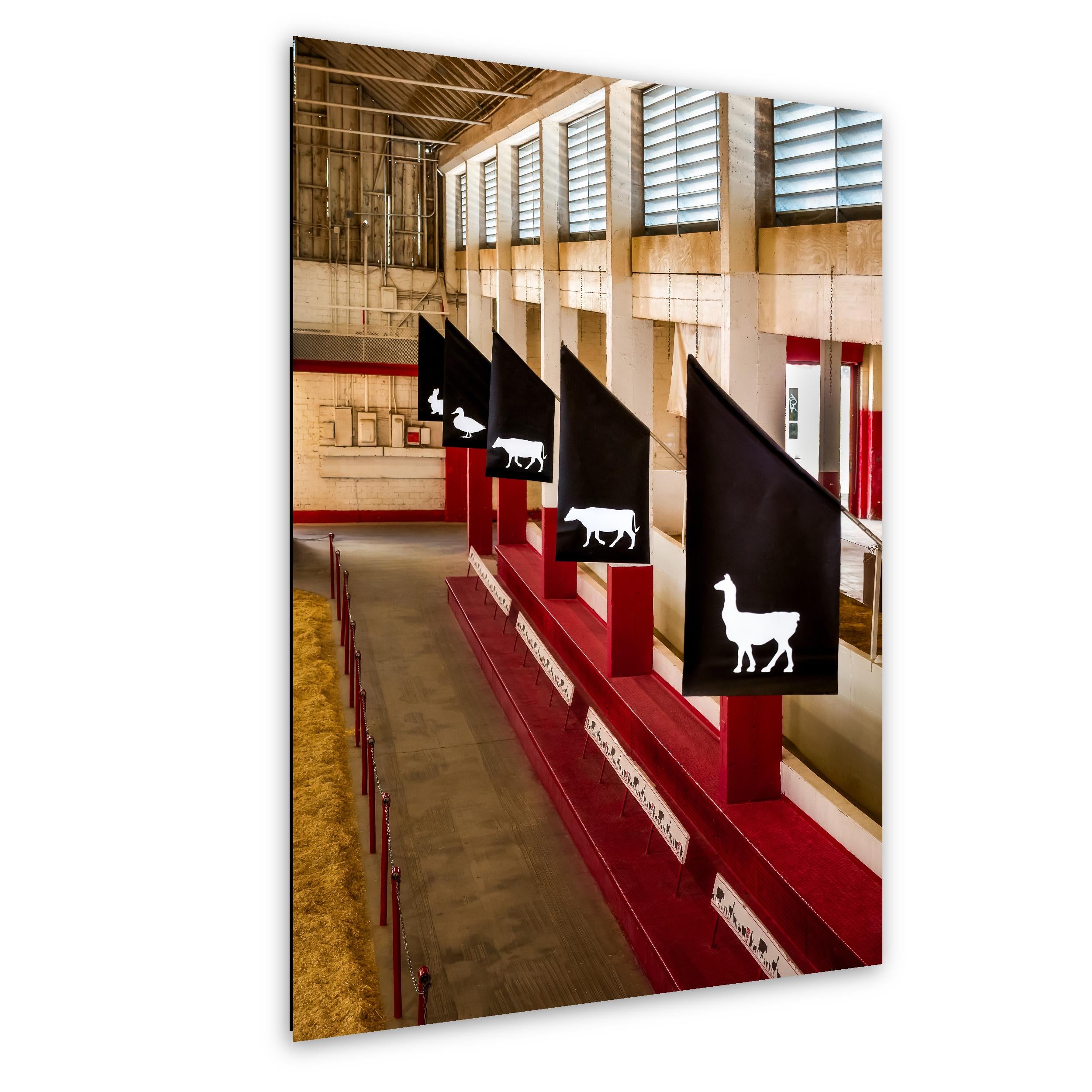 Arizona State Fair Livestock Barn Photography Print, Phoenix Agricultural Display, Red Exhibition Stalls, Farm Animal Signs