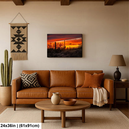 Gold Canyon Sunset Silhouettes, Hieroglyphic Trail Arizona Saguaro Cactus Desert Wall Art