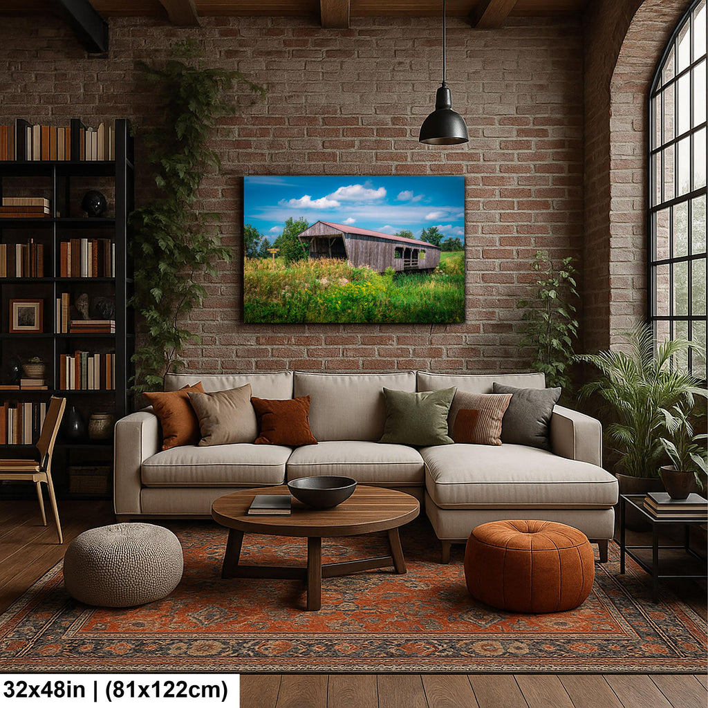 Rustic Covered Bridge Over Otter Tail River Detroit Lakes Minnesota Photography Print